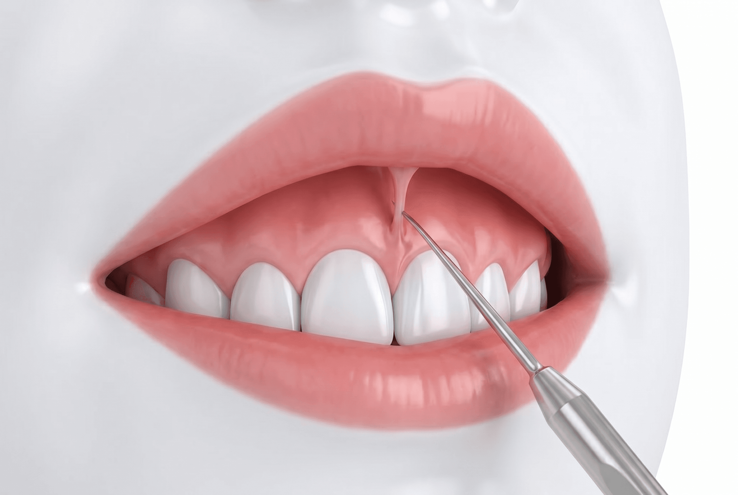 Educational illustration showing frenectomy