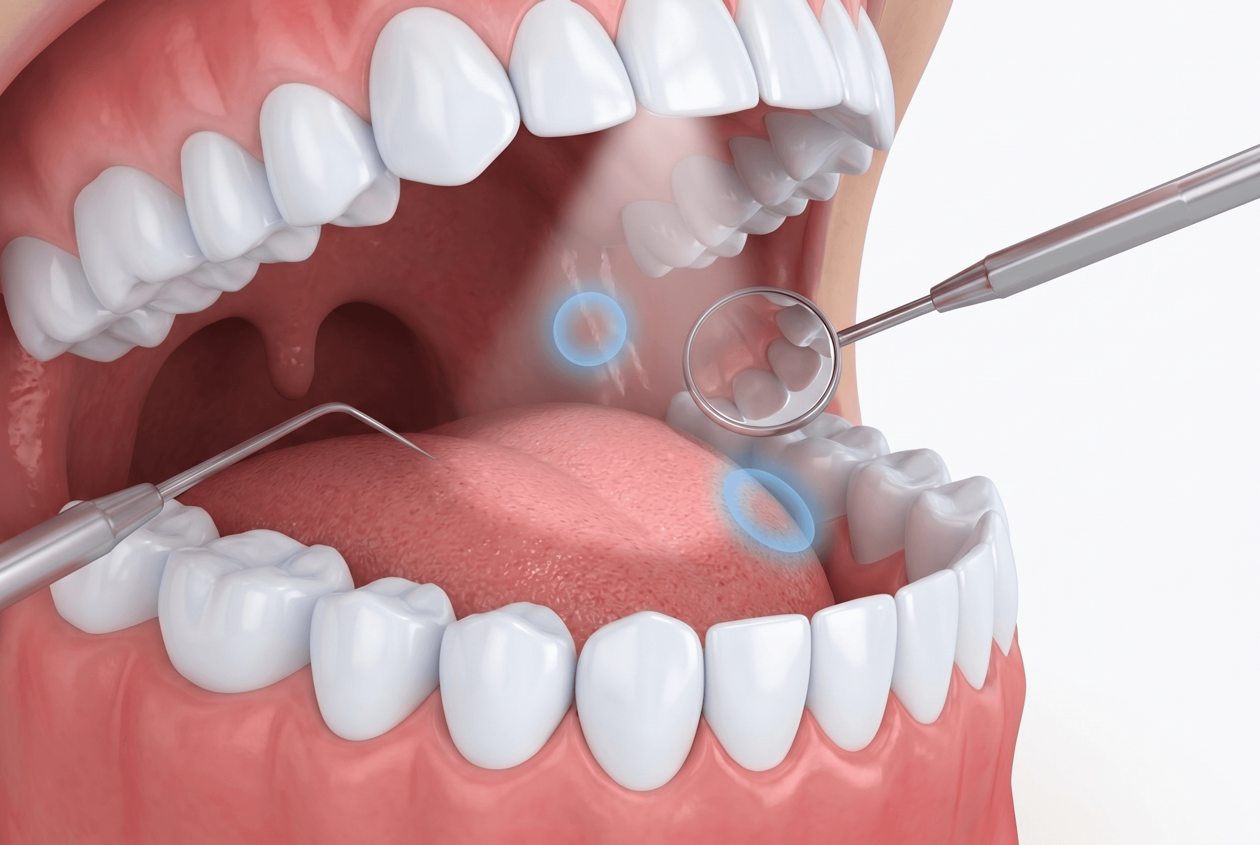 Educational illustration showing oral cancer screening