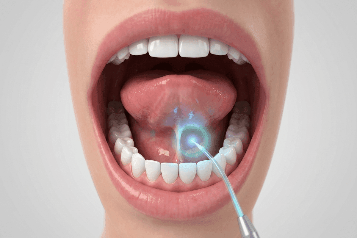 Educational illustration showing tongue-tie release