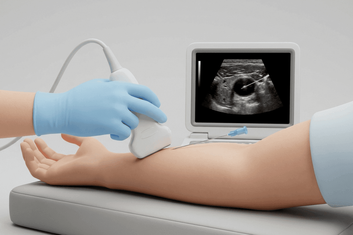 Educational illustration showing ultrasound-guided procedures